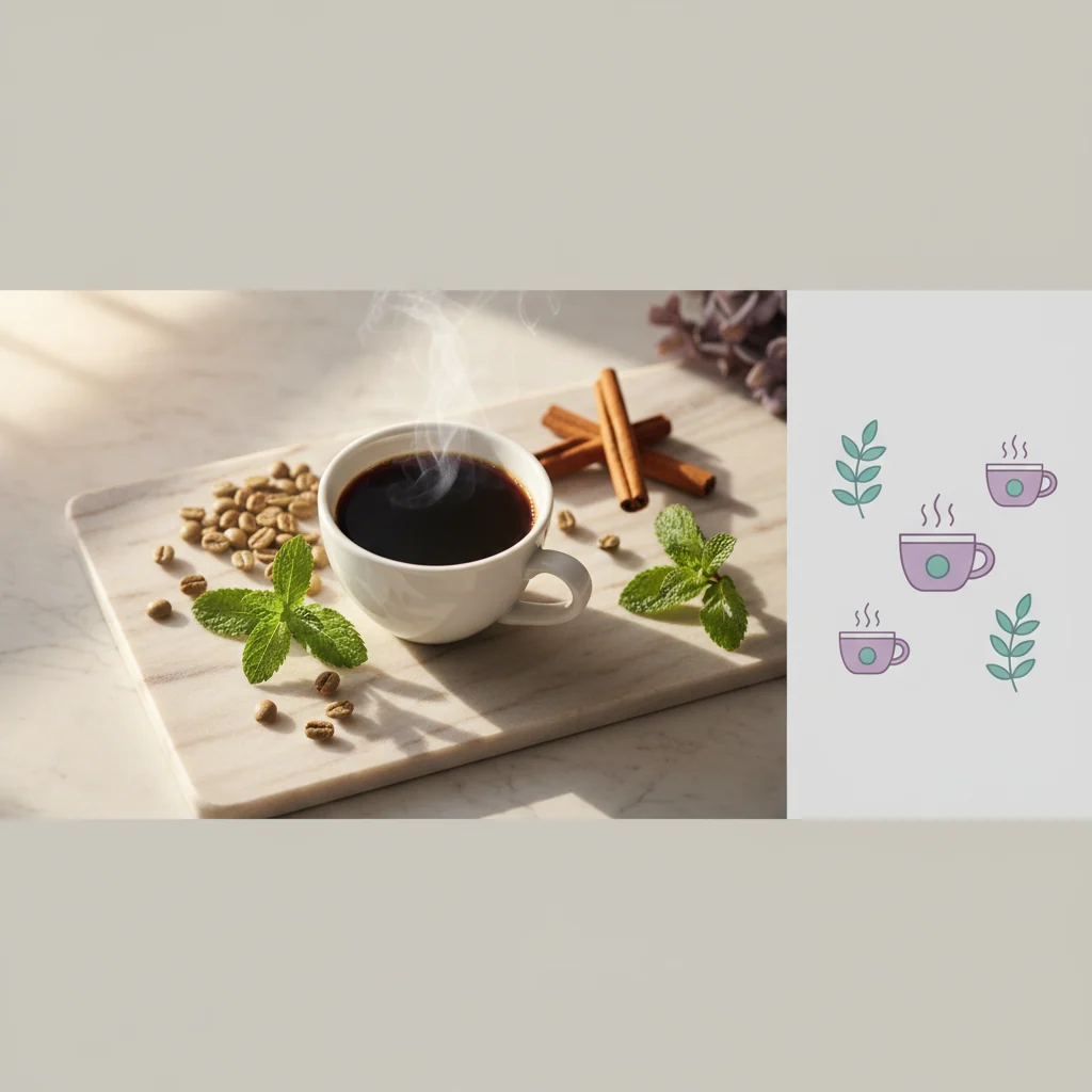 Morgen-Kaffeeszene mit Kaffeebohnen und frischen Zutaten